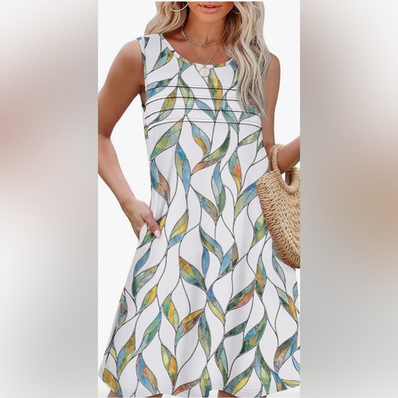 Pleated Front Tank Dresses Fashion 
Sleeveless Pockets Sundress Casual Summer - Picture 3 of 5